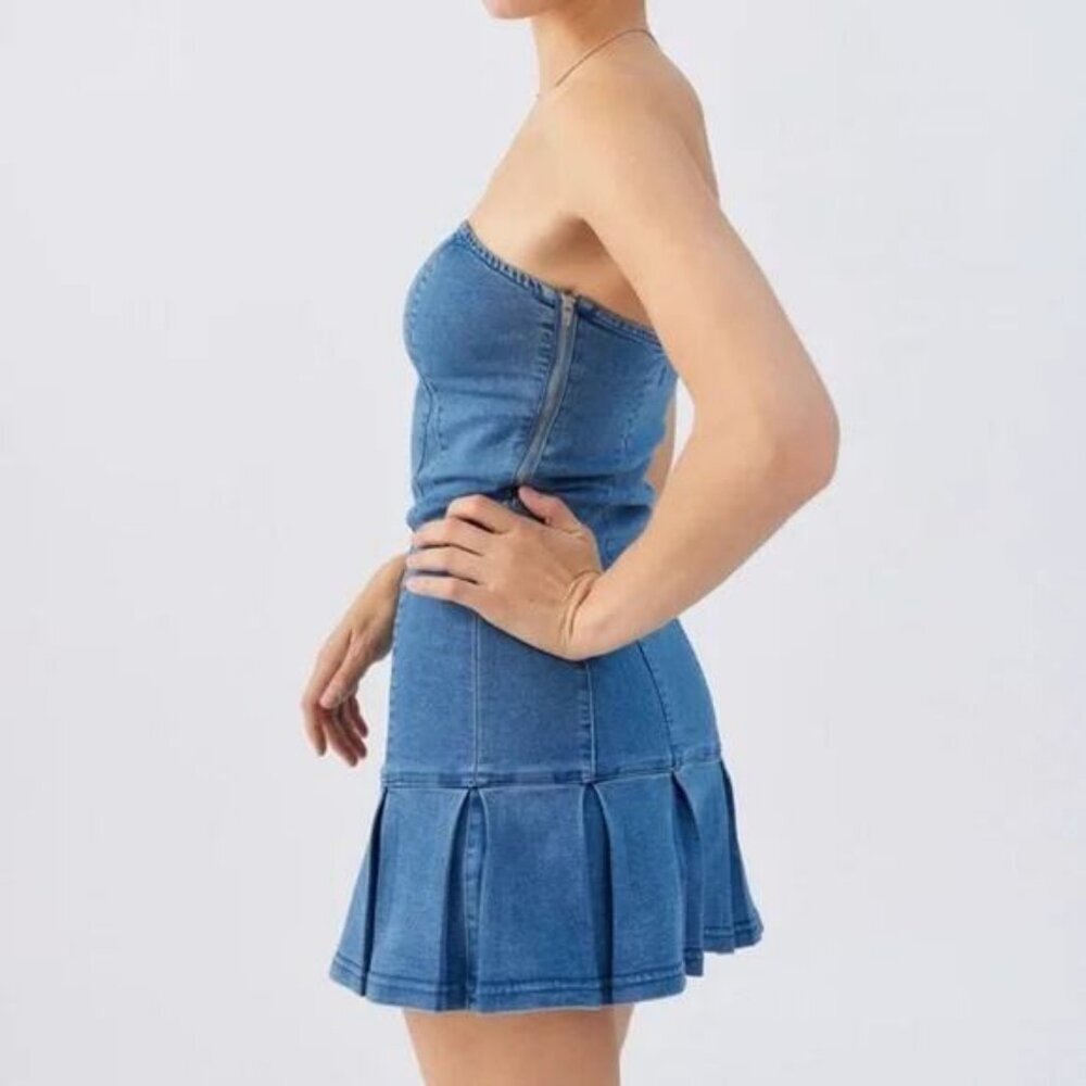 NWT URBAN OUTFITTERS Brandi Denim Strapless Mini Dress In Indigo Blue Size Small - Picture 3 of 7